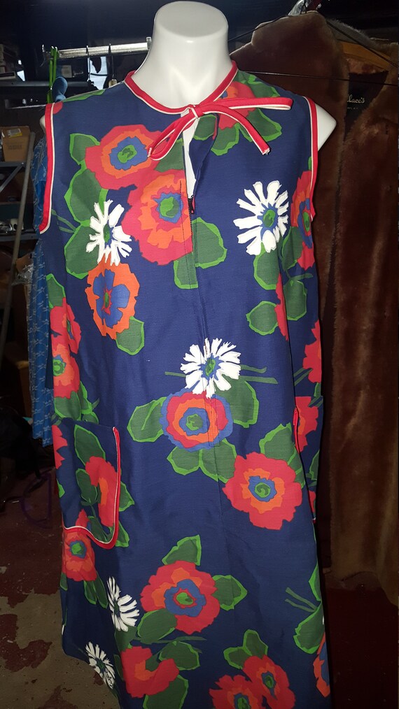 60s Rainbow Fashions Half Zip Floral Dress
