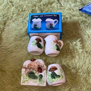 Authentic Vintage 70s Mushroom And Frog Napkin Holder,Creamer,Coffee,And Sugar Holder!