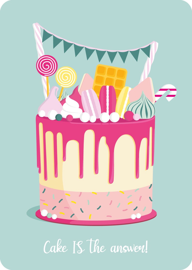 Postcard A6 with round corners Cake IS the answer