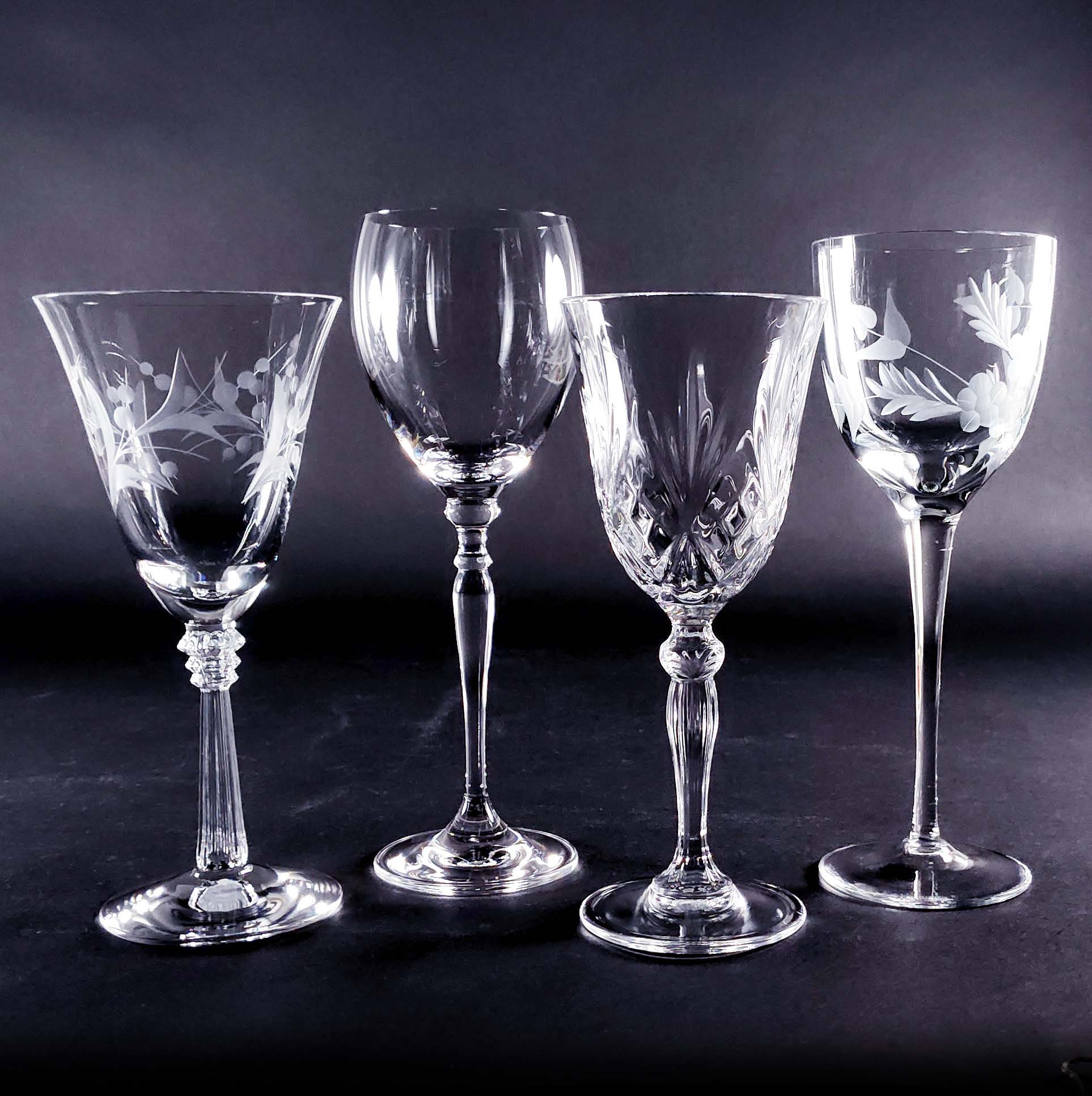 Vintage Wine Glasses Water Goblets Mismatched Glassware Tall Stem Set of 4