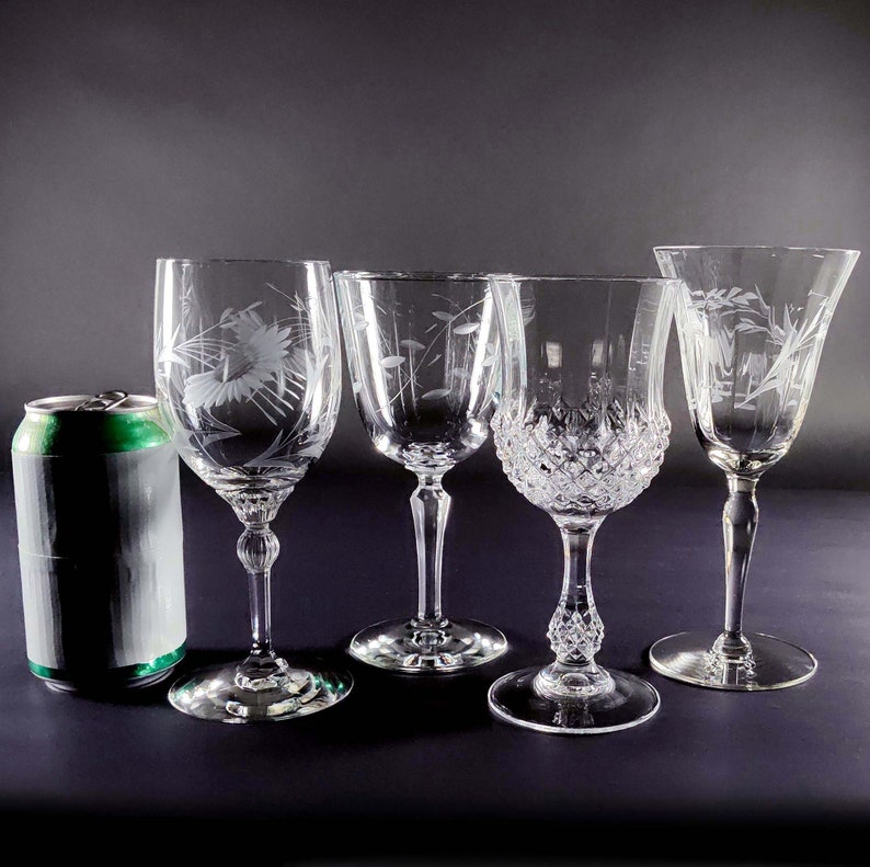 Vintage Water Goblets Wine Glasses, Mismatched Stemmed Water Glasses