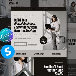 Puede incluir: Un anuncio de programa de marketing digital con el texto Build Your Digital Business. Learn the System. Own the Strategy. Incluye un pago único de $497, acceso instantáneo, acceso de por vida y derechos de reventa maestros incluidos.