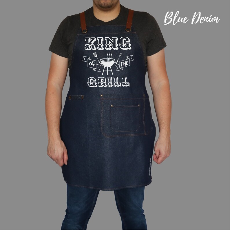 Blue Denim Adjustable Apron with Pockets King of The Grill DENIM APRON Men/'s Apron Black Denim Summer BBQ Grill | Grilling Apron