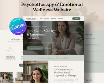 Canva Website Template for Psychotherapists - Emotional Wellness Coaches | One Page Design (Host for Free)