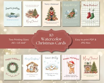 Watercolor Christmas Card Set | Holiday Postcards (PDF & JPG) - Etsy