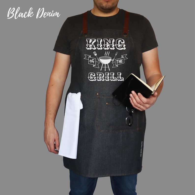 Blue Denim Adjustable Apron with Pockets King of The Grill DENIM APRON Men/'s Apron Black Denim Summer BBQ Grill | Grilling Apron