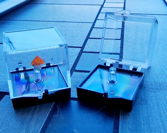 Set of ten perky box display cases with colorless &quot;perky perch&quot; inserts