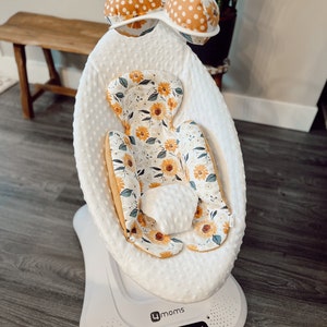 Mamaroo swing seat cover, swing infant insert and toy accessories, in boho sunflower / white minky