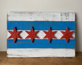 Wooden Chicago City Flag