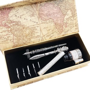 Metal Calligraphy Dip Pen and Letter Opener Set with 6 Nibs, 1 Ink Bottles and 1 Pen Holder