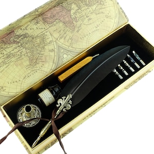 Quill Feather Pen and Ink Set Custom Engraved Pen Set Antique