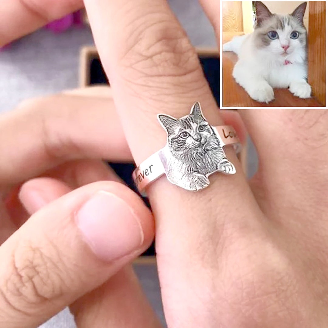 Pet Portrait Ringengraved Pet Photo Jewelrycustom Pet Etsy