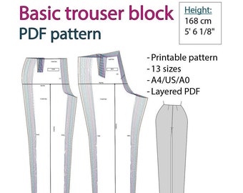 Womens Trouser Block Sewing Pattern: Basic Fit, Woven Fabrics (PDF Pattern)