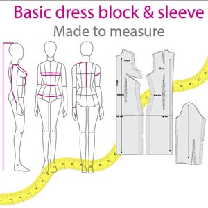Basic dress block & sleeve|Custom measurements|Made to order|Printable PDF sewing pattern for woven fabrics