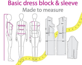 Bloc de robe de base et manche | Mesures personnalisées | Sur commande | Patron de couture PDF imprimable pour tissus tissés