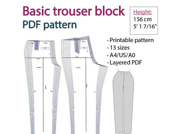 Womens Trouser Block Sewing Pattern: Multi-Size Woven Fabric (PDF Pattern)