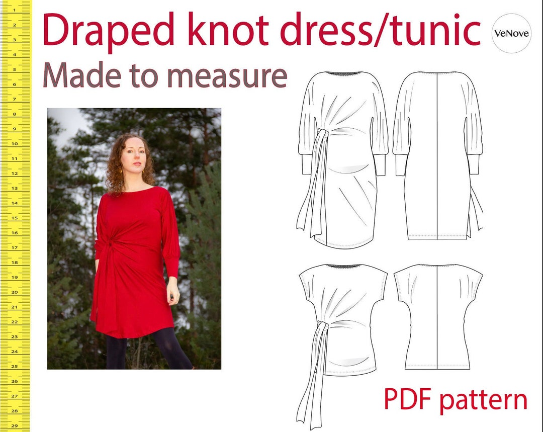 Tunic Rope Pattern Sewing Draped Knot Dress/tunic Sewing Pattern: Custom Fit PDF (knit Fabrics ...