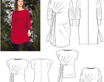 VeNove draped knot dress/tunic PDF sewing pattern |US letter/A4 print|Digital sewing pattern |Maternity dress| for jersey/knit fabrics