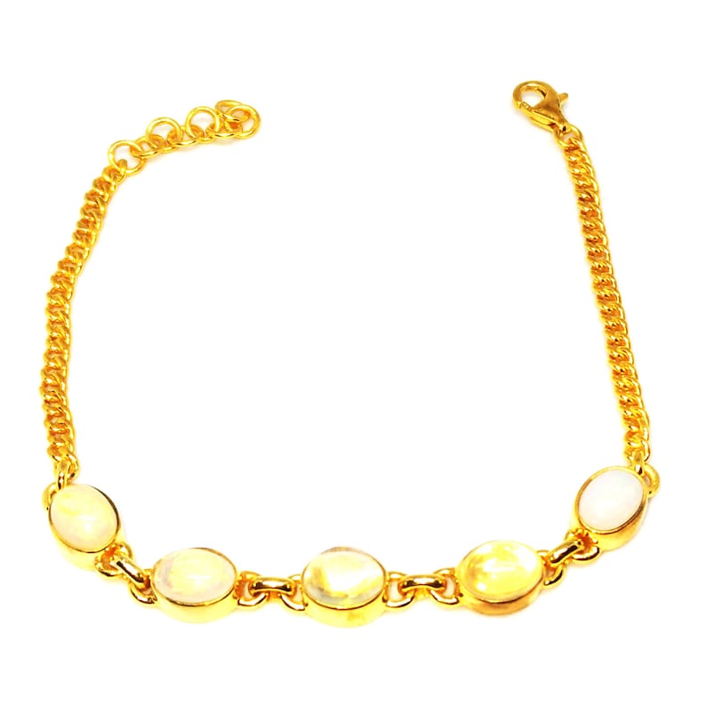 Opal Stone With 925 Sterling Silver Gold Plated Balinese Style Bracelet