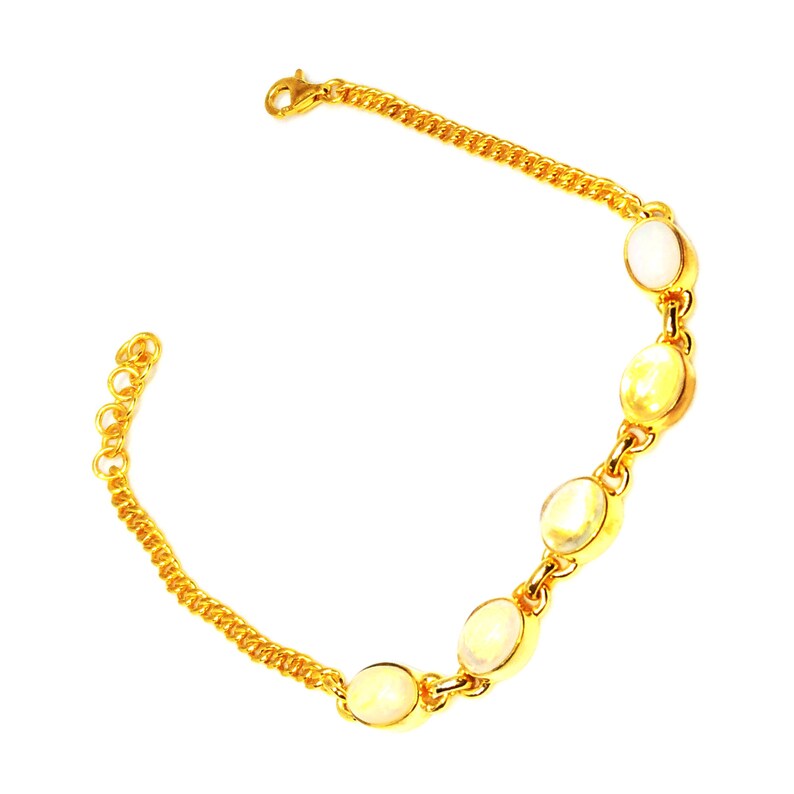 Opal Stone With 925 Sterling Silver Gold Plated Balinese Style Bracelet