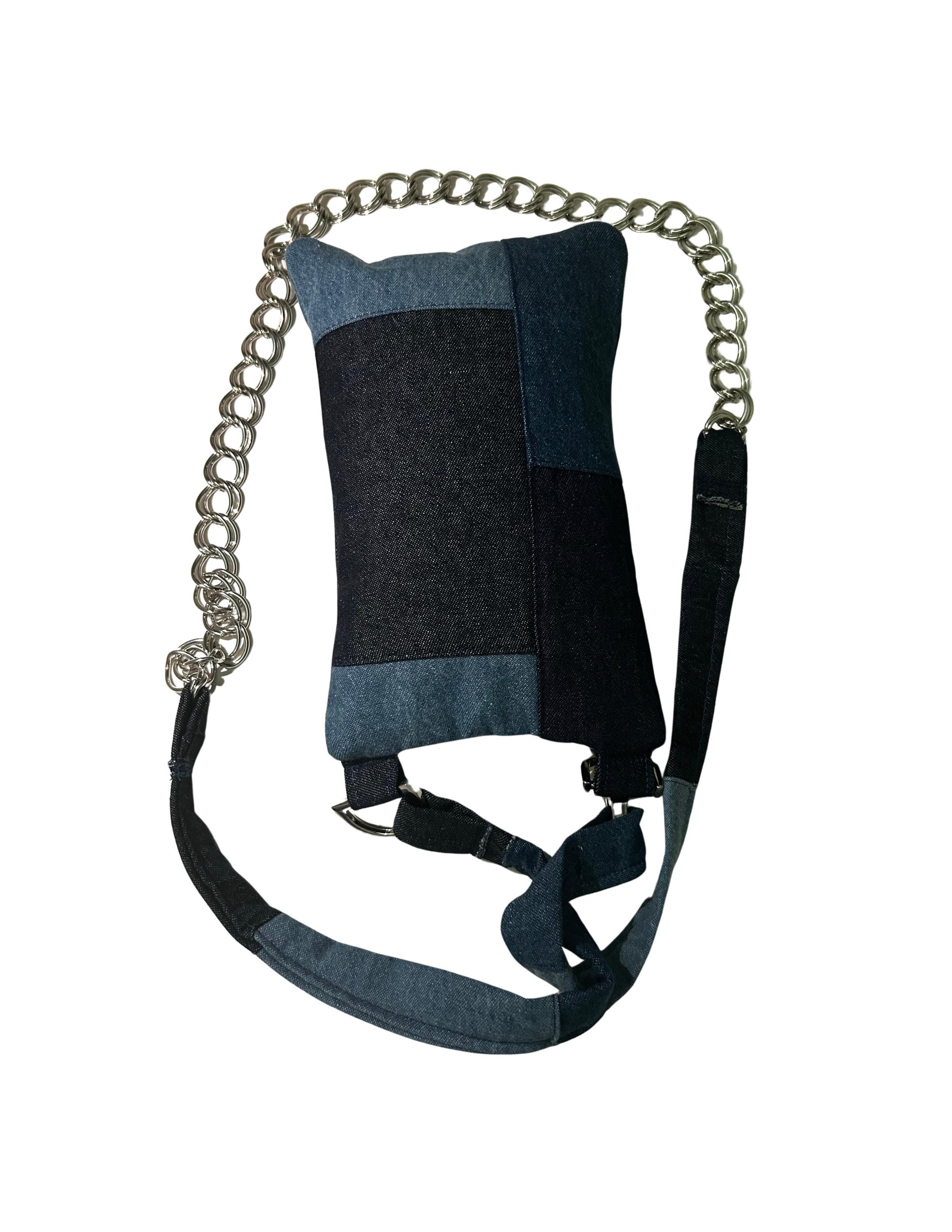 Multi-Denim Mini Crossbody Purse: Handmade Jean Phone Bag with Silver Chain