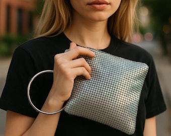 Handmade Silver Sequin Handbag with Round Handle