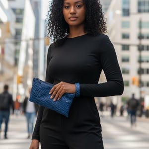 Small Blue Python Texture Vinyl Handbag - Handmade USA