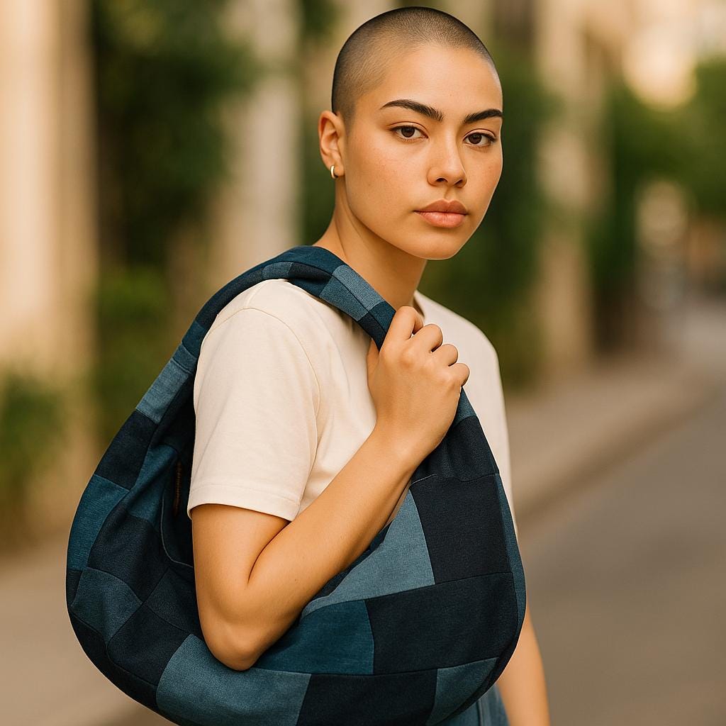 Large Multi-Denim Hobo Bag: Slouchy Denim Purse with Zipper
