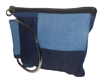 Round Silver Handle Multi-Denim Hand-Bag
