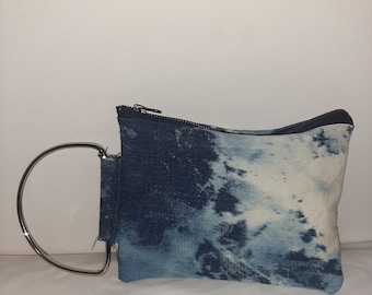 Round Silver Handle Stonewash-Denim Hand-Bag