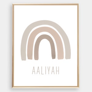 Gepersonaliseerd nieuw babycadeau, regenboog babynaam print, boho kinderkamerdecoratie
