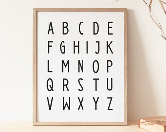 Affiche alphabet minimaliste, affiche éducative, impression Montessori, impressions pour l'école à la maison, impressions pour salle de jeux