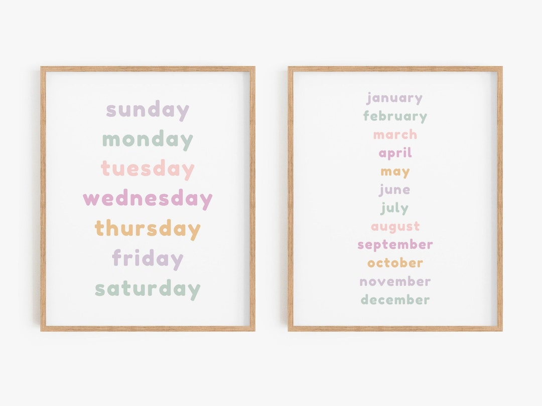 Pastel Days of the Week and Months Print Set (digital Download) - Etsy