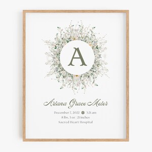 Personalized New Baby Gift, Cozy Birth Details Print, Monogram Name Print