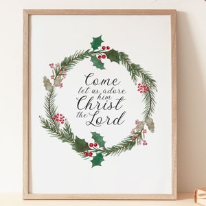 Oh Come Let Us Adore Him, Christmas Wreath, Christmas Wall Art, Christmas Print, Christmas Gift, Printable Christmas
