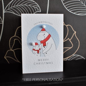 A6 'Snowmanatees' Personalised Illustrated Animixtures Animal Snowman Manatee Character Pun Christmas Xmas Greeting Card – Benefits Charity