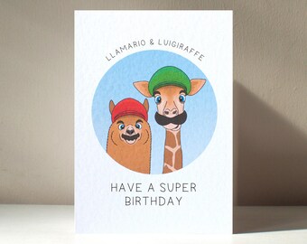 A6 &#39;Llamario & Luigiraffe&#39; Personalisierte Lama Giraffe Schnurrbart Super Lustig Jubiläum Geburtstag Liebe Grußkarte - Vorteile Charity