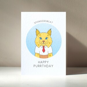 Biglietto d'auguri di compleanno e anniversario divertente e carino, con il personaggio di SpongeBobcat, in formato A6, con il gatto e il gattino, personalizzato e con il nome dell'animale – Benefici di beneficenza