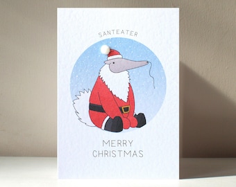 A6 &#39;Santeater&#39; Personalisierte illustrierte Animixtures Tier Santa Ameisenbär Charakter Wortspiel Weihnachten Weihnachtsgruß - Vorteile Wohltätigkeit