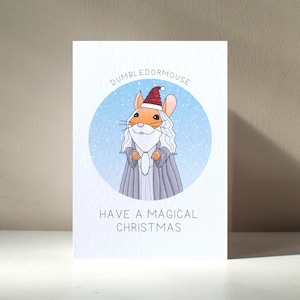 Biglietto d'auguri personalizzato "Dumbledormouse" in formato A6, con adorabile personaggio magico e mago, per Natale e anniversario - Benefici di beneficenza
