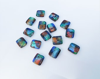 Red and Blue Fused Glass beads 16 mm Rectangle shaped Beads with large 3mm hole (15 Beads)