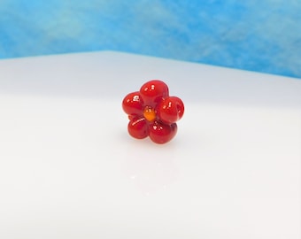 15 mm Red Lampwork Glass Flower Bead