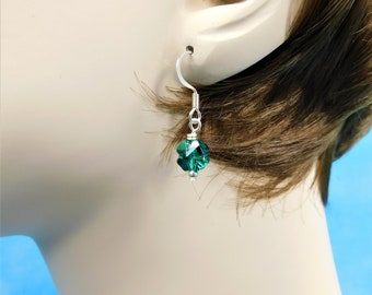 Emerald Green Swarovski Crystal Earrings for Pierced Ears, Handmade Jewelry Gift for Women for Best Friend Gift or Birthday Present for Mom