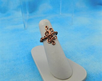 Sculpted Dark Copper Wire Wrapped Ring, Midi Ring or Pinkie Ring for Birthday Present or Christmas Gift for Wife, Stocking Stuffer Ring