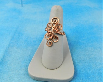 Sculpted Bright Copper Wire Wrapped Ring, Statement Ring Birthday Present or Christmas Gift for Wife or Girlfriend, Stocking Stuffer Ring