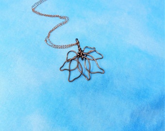 Copper Wire Sculpted Flower Pendant Necklace, Simple Gift for Women, Artistic Jewelry Birthday Present for Wife or Best Friend Gift