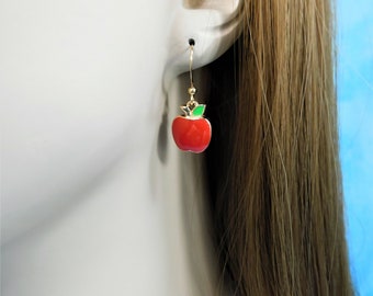 Fun Red Apple Earrings, Nickle Free Earrings for Pierced Ears, Educator Jewelry Teacher Appreciation Gift, Apple Earrings Holiday Gift