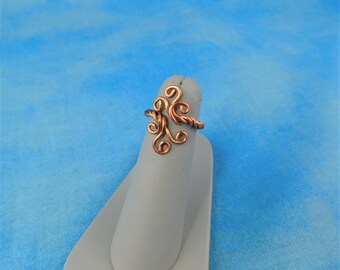 Sculpted Bright Copper Wire Wrapped Ring, Midi Ring or Pinkie Ring for Birthday Present or Christmas Gift for Wife, Stocking Stuffer Ring