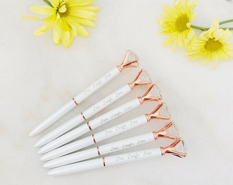 writing book planner 6 Pack Diamond Wedding Pen with ENGRAVING "Live. Laugh. Love" Bridesmaid Gift | Guest Book | Party Planner Accessories