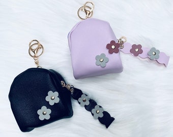 Mini Backpack Coin Pouch/Purse Keychains Faux Leather Punch Flowers (2pc)